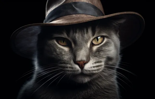 Cat, cat, look, face, pose, grey, portrait, hat
