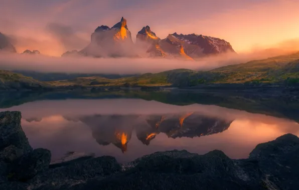 Picture sunset, mountains, evening, fog, Chile, Patagonia, Andes
