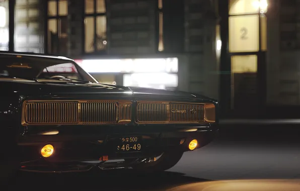 Picture car, machine, night, black, Dodge, Charger, muscle car, render