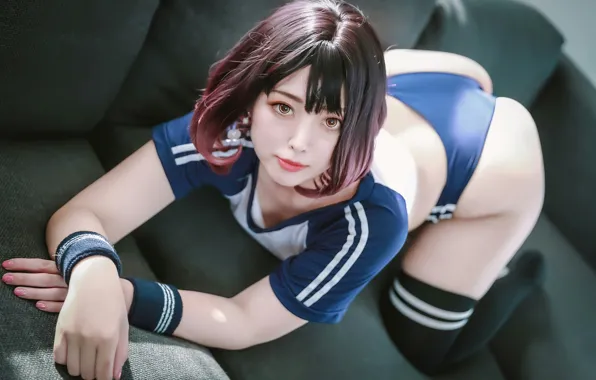 Ass, Asian, shorts, model, women, cosplay, brunette, couch