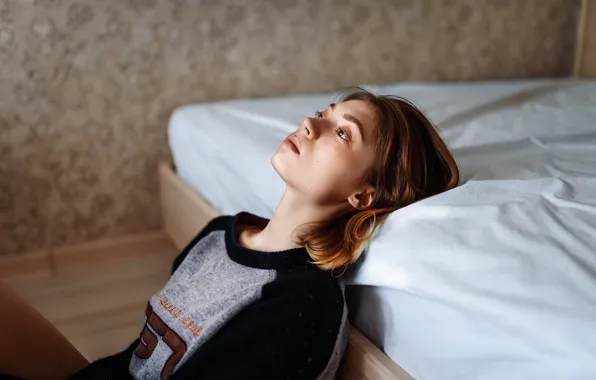 Wallpaper girl, bed, sweater, Vlad.