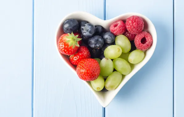 Berries, raspberry, background, widescreen, Wallpaper, heart, food, blueberries
