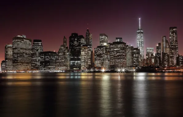 Night, the city, lights, the evening, USA, New York