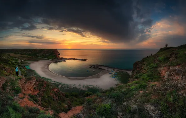 The sky, sunset, nature, rocks, The black sea, Materov.