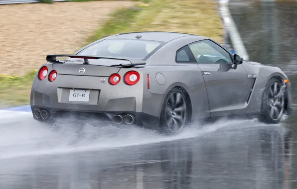 Picture road, machine, auto, squirt, Nissan, GT-R