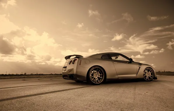 Picture road, auto, the sky, trail, Sepia, Nissan, GTR R35 2