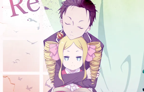 Anime, art, girl, Subaru, hugs, Re: Zero kara hajime chip isek or Seikatsu, From scratch