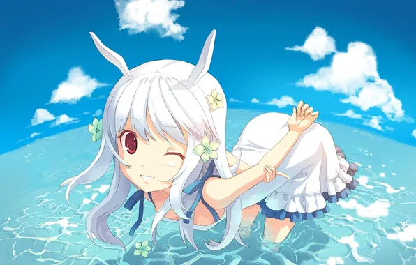 Sea, swimsuit, Girl, white, ears, the sky.
