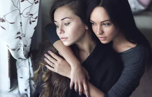 Picture window, two girls, friend