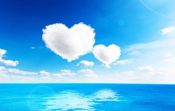 Picture Clouds, Heart, Nature, Sea, The sky, Horizon