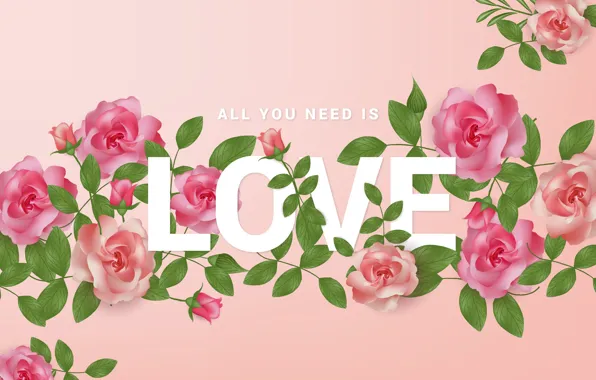 Flowers, background, the inscription, roses, texture, love, pink, background