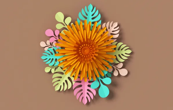 Flowers, rendering, pattern, colorful, flowers, composition, rendering, paper