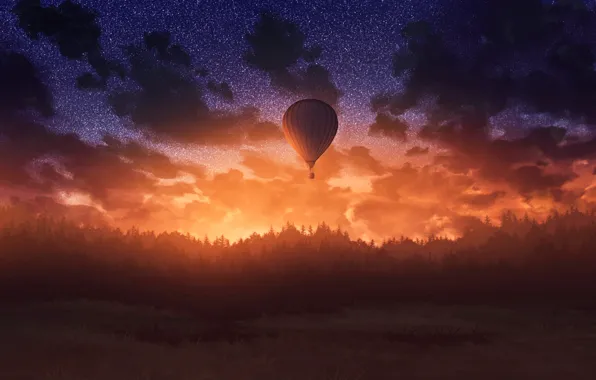 Picture dark, wallpaper, twilight, sunset, art, air balloon