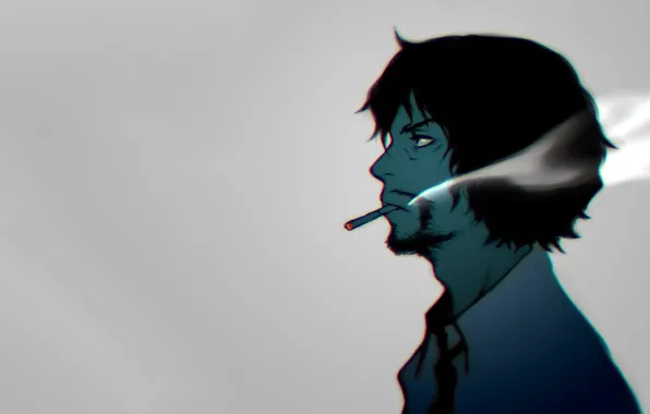 Smoking, anime, men, face, dark hair, profile, cigarettes, simple background