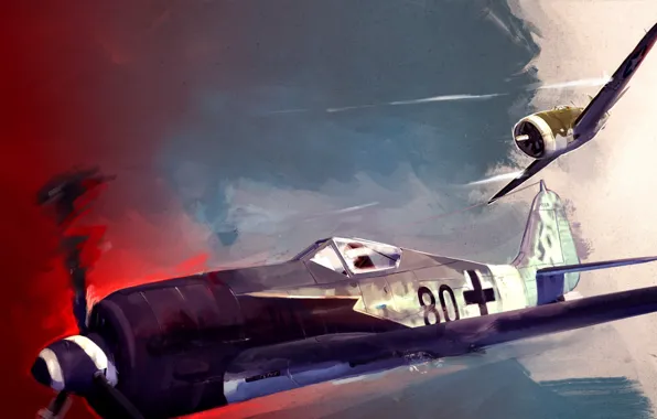 The sky, war, fighter, battle, shooting, Art, American, Thunderbolt