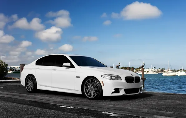 Picture car, auto, BMW, white, sedan, f10, BMW 5 series