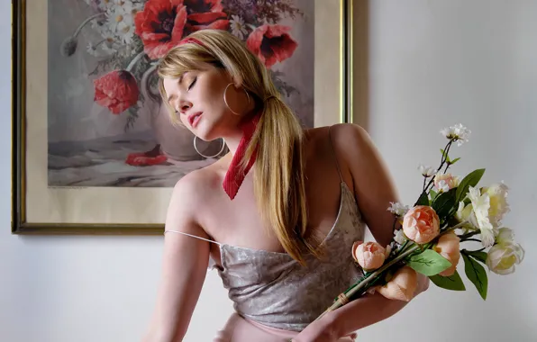 Picture girl, flowers, pose, photo, model, picture, Carla Monaco