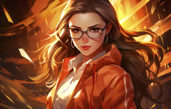 Girl, Look, Glasses, Hair, Digital art, AI art, The Art of Artificial Intelligence, Neural network