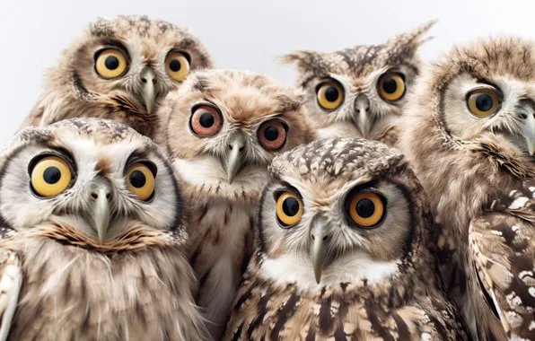 Look, birds, nature, owl, bird, white background, owls, a lot