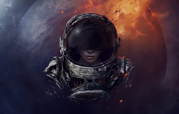 Girl, space, planet, helmet, astronaut