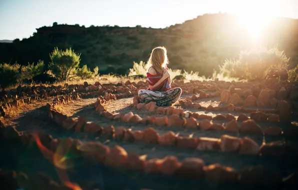 Girl, light, stones