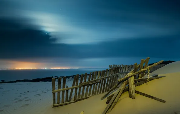 Beach, landscape, night, the fence