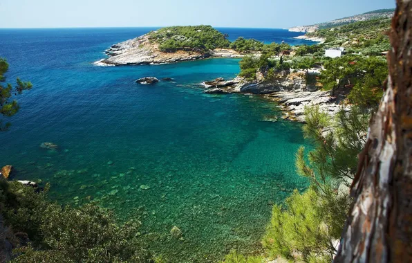 Nature, stones, clear water, shore, Bay, Greece, The Aegean sea, rocky coast