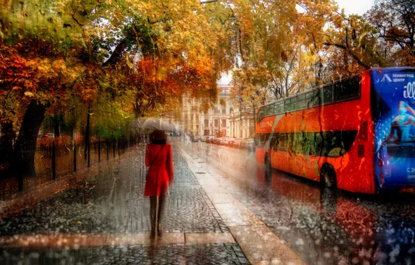 Autumn, girl, rain, Saint Petersburg, October