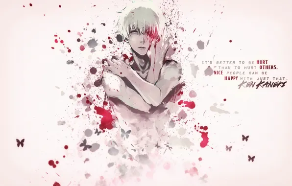Blood, guy, white hair, Tokyo Ghoul, Ken Kanek, Tokyo Ghoul, The Kaneko Ken
