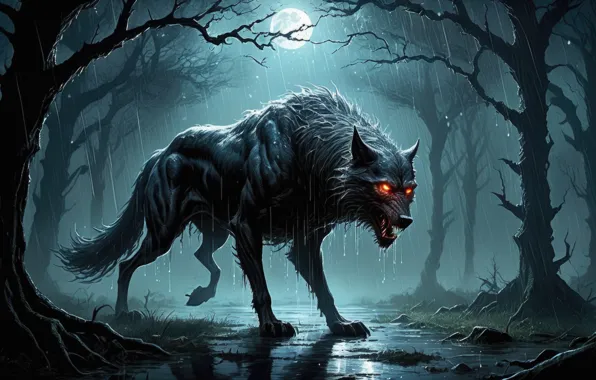 Picture forest, beast, night