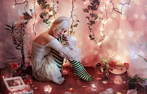 Girl, flowers, background