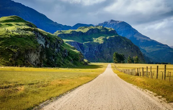 Road, the sky, clouds, mountains