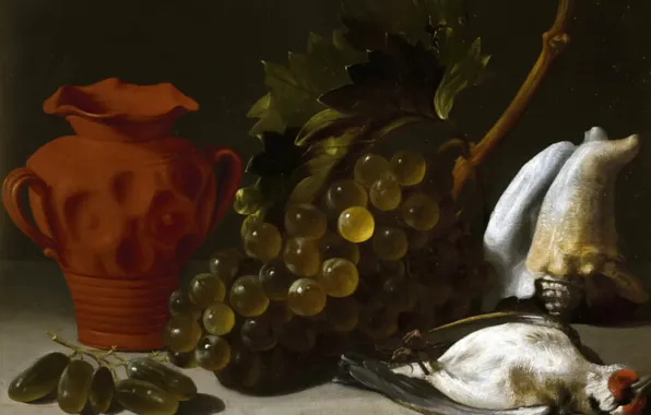 Picture picture, grapes, vase, Still life with Dead Bird, Juan Bautista de Espinosa