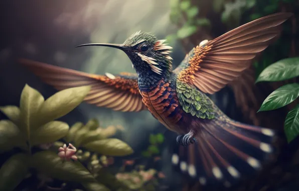 Picture Flight, Hummingbird, Wings, Digital art, AI art, The Art of Artificial Intelligence, Neural network