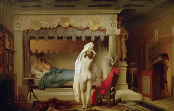 Erotic, interior, picture, mythology, Jean-Leon Gerome, King Candaul