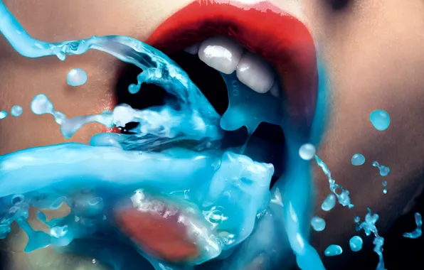 Picture water, girl, mouth, Funny