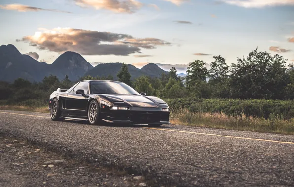 Honda, black, road, nsx, the mauntains