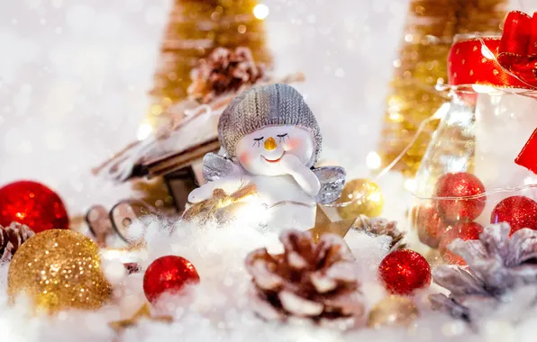 Balls, light, lights, smile, toy, Christmas, red, New year
