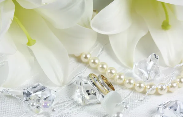 Flowers, Lily, ring, beads, crystals, white, wedding, pearls