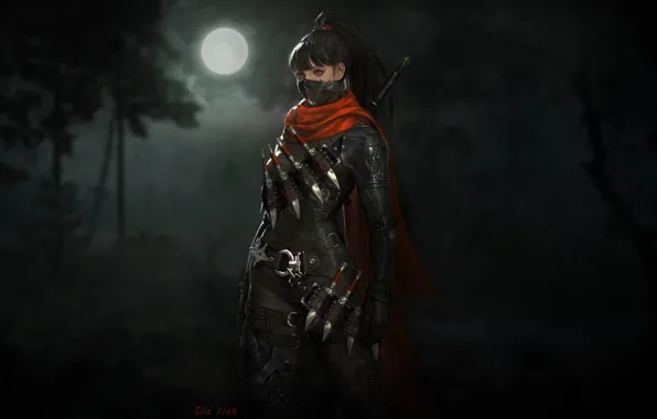 Girl, Night, The moon, Style, Girl, Moon, Fantasy, Art