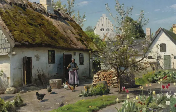 Danish painter, 1924, Peter Merk Of Menstad, Peder Mørk Mønsted, Danish realist painter, Spring in …