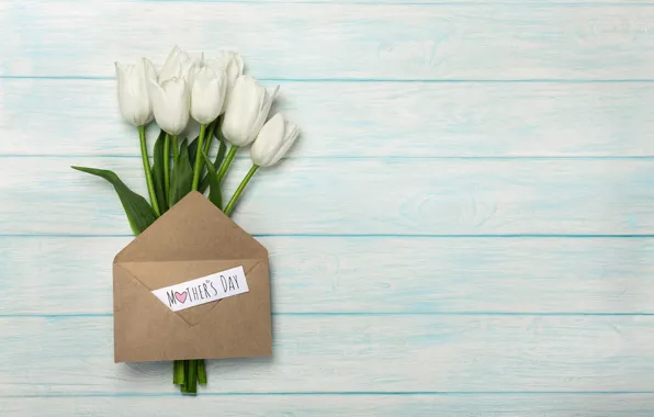 Flowers, bouquet, tulips, the envelope, white tulips