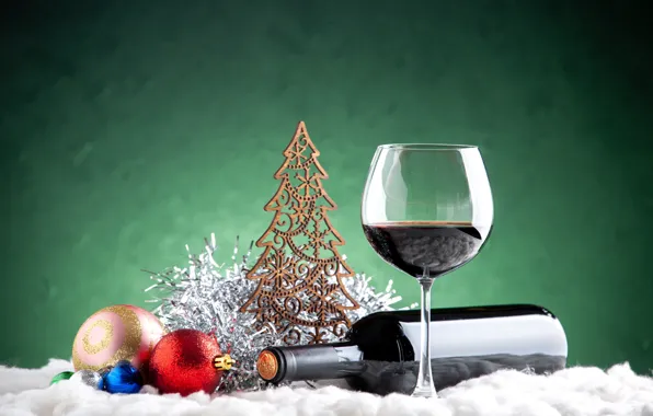 Glass, balls, wine, toys, glass, bottle, Christmas, New year