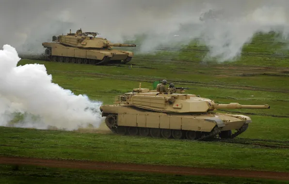 Picture grass, smoke, tank, Abrams