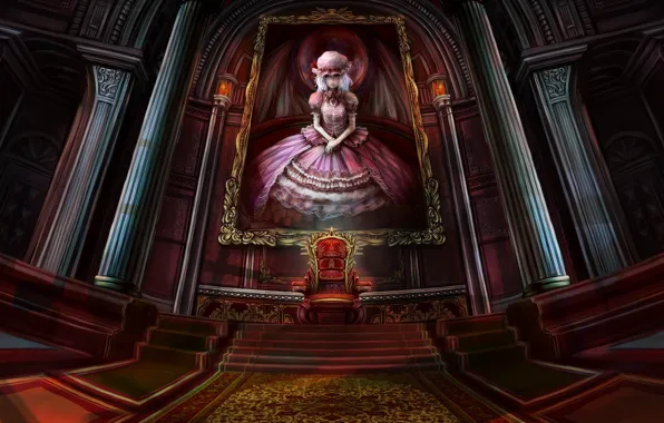 Picture, anime, art, vampire, hall, the throne, Palace, remilia scarlet