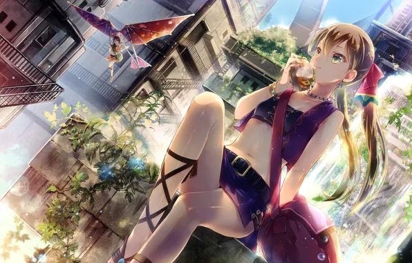 Girl, the city, food, art, glider, Amy, Suisei no Gargantia, Melty
