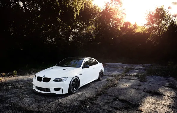 Picture white, asphalt, cracked, bmw, BMW, white, e92, tinted