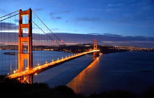 Picture bridge, Strait, the evening, lighting, CA, San Francisco, Golden Gate, USA