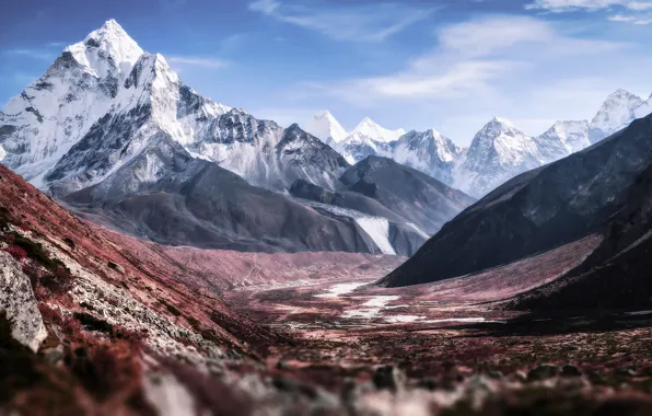 Snow, landscape, mountains, the tops of the mountains