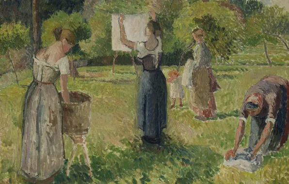 Picture, genre, Camille Pissarro, Laundresses at Eragny